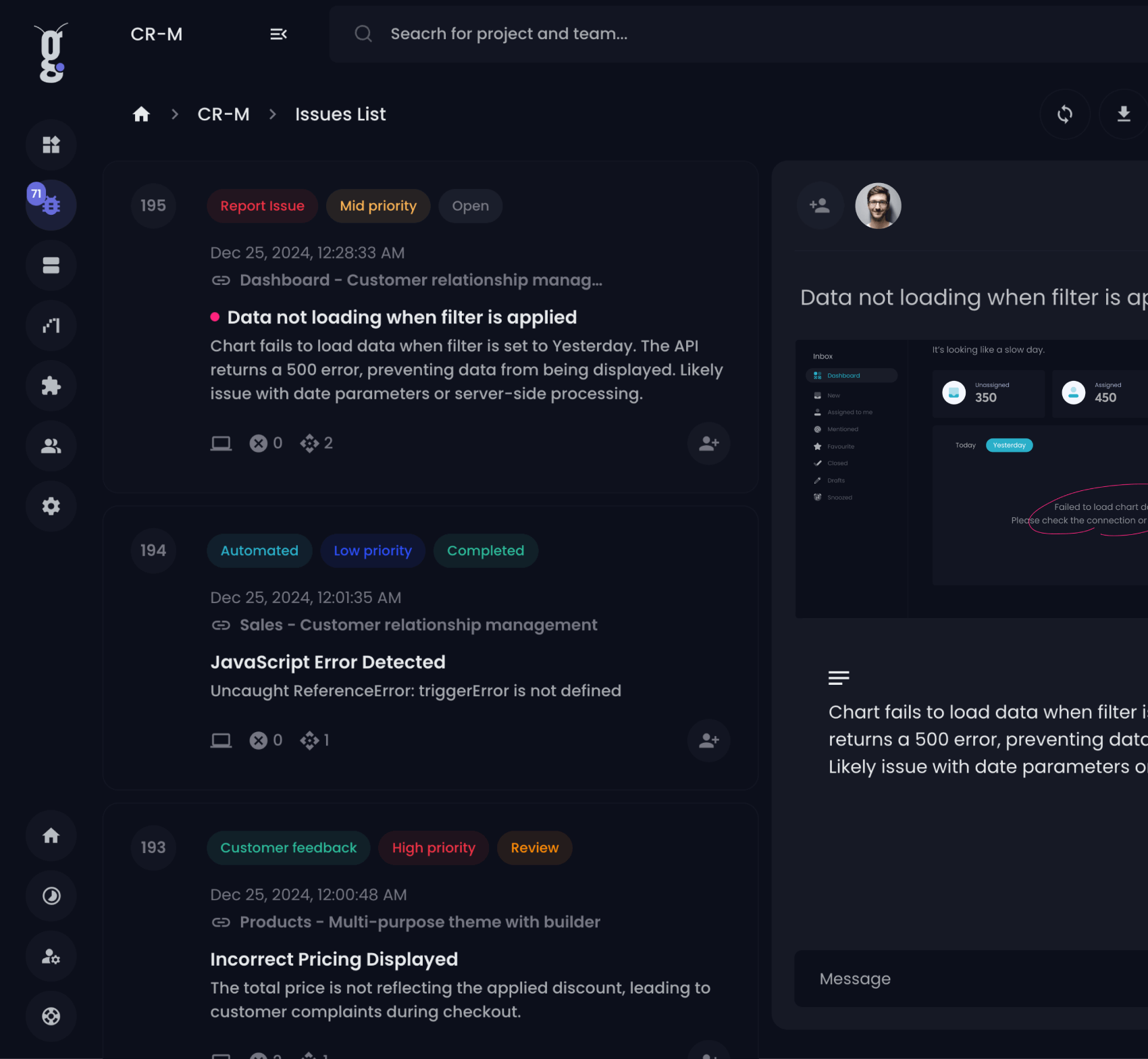 Bugzy's client feedback software offers in-depth analysis with user details, technical insights, and more