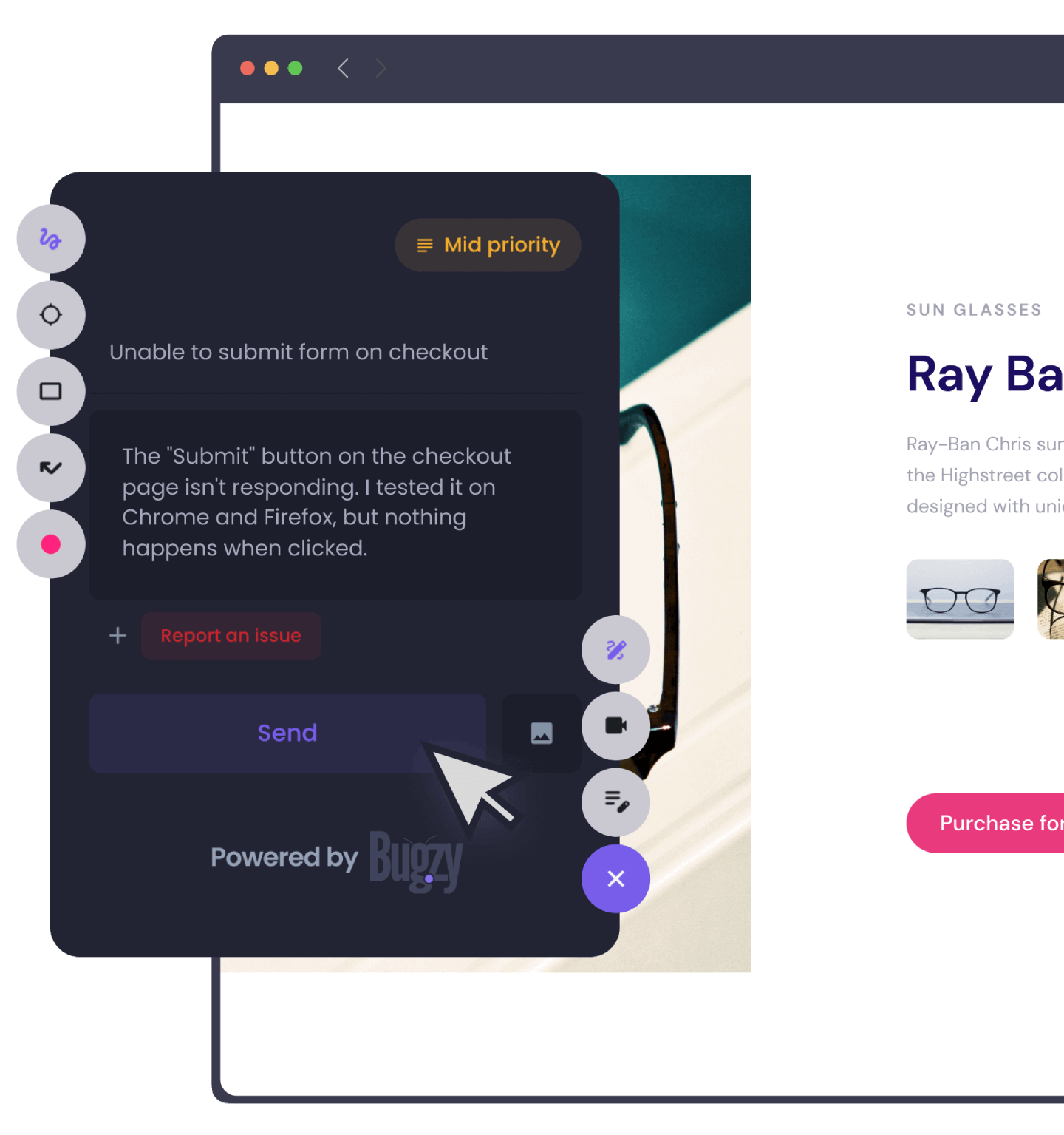 Customer feedback by Bugzy on Asana with an annotated screenshot, video attached with more feedback details